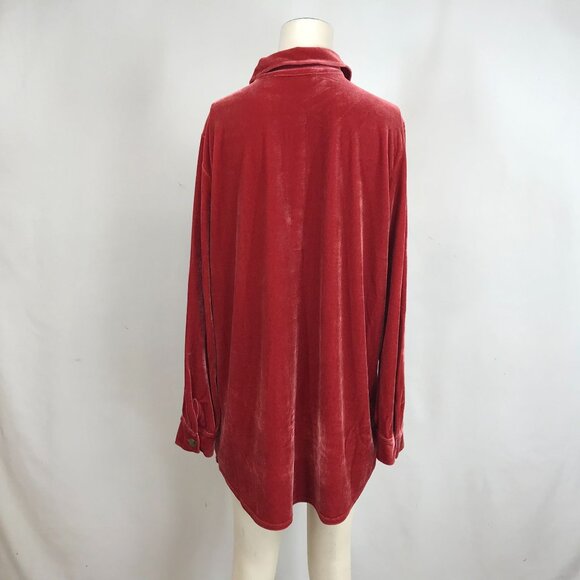 SOFT SURROUNDINGS - WOMENS LARGE - RED VELOUR LONG SLEEVE BUTTON UP COLLARED TOP - Picture 5 of 13